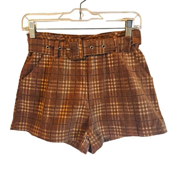 Altar'd State Plaid corduroy high waisted belted shorts. Size XS - Picture 1 of 7